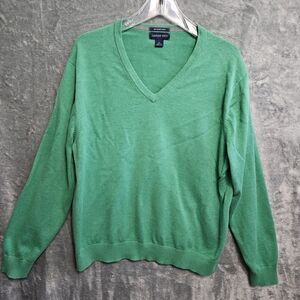 Lands' End Sweater Men's Size Lg Green Supima Cotton V Neck Pullover